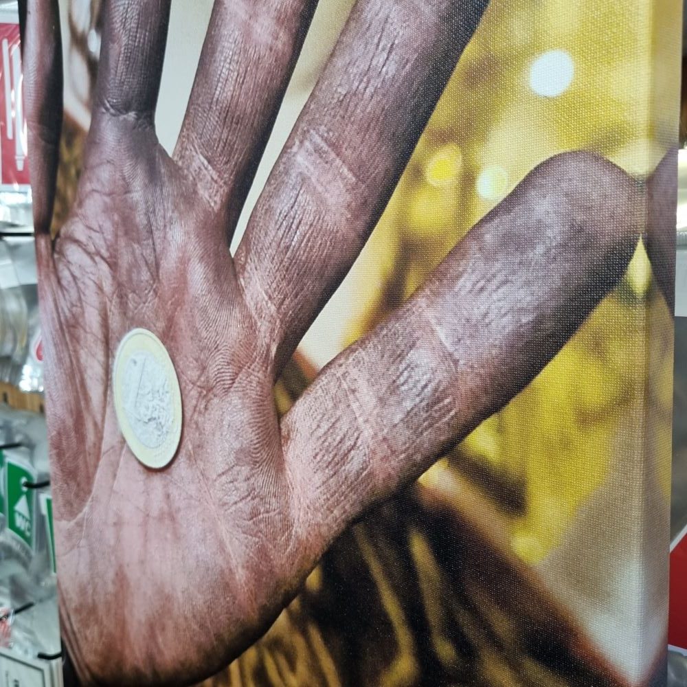 kanvas druka zelta moneta roka mini